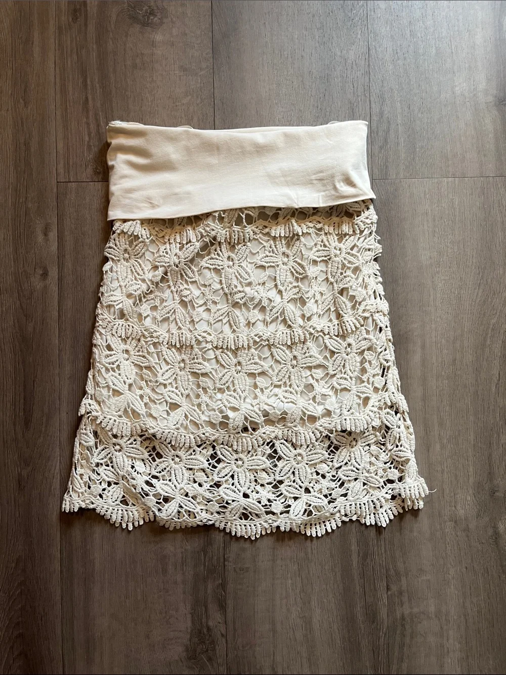 Cream Crochet Lace Midi Skirt